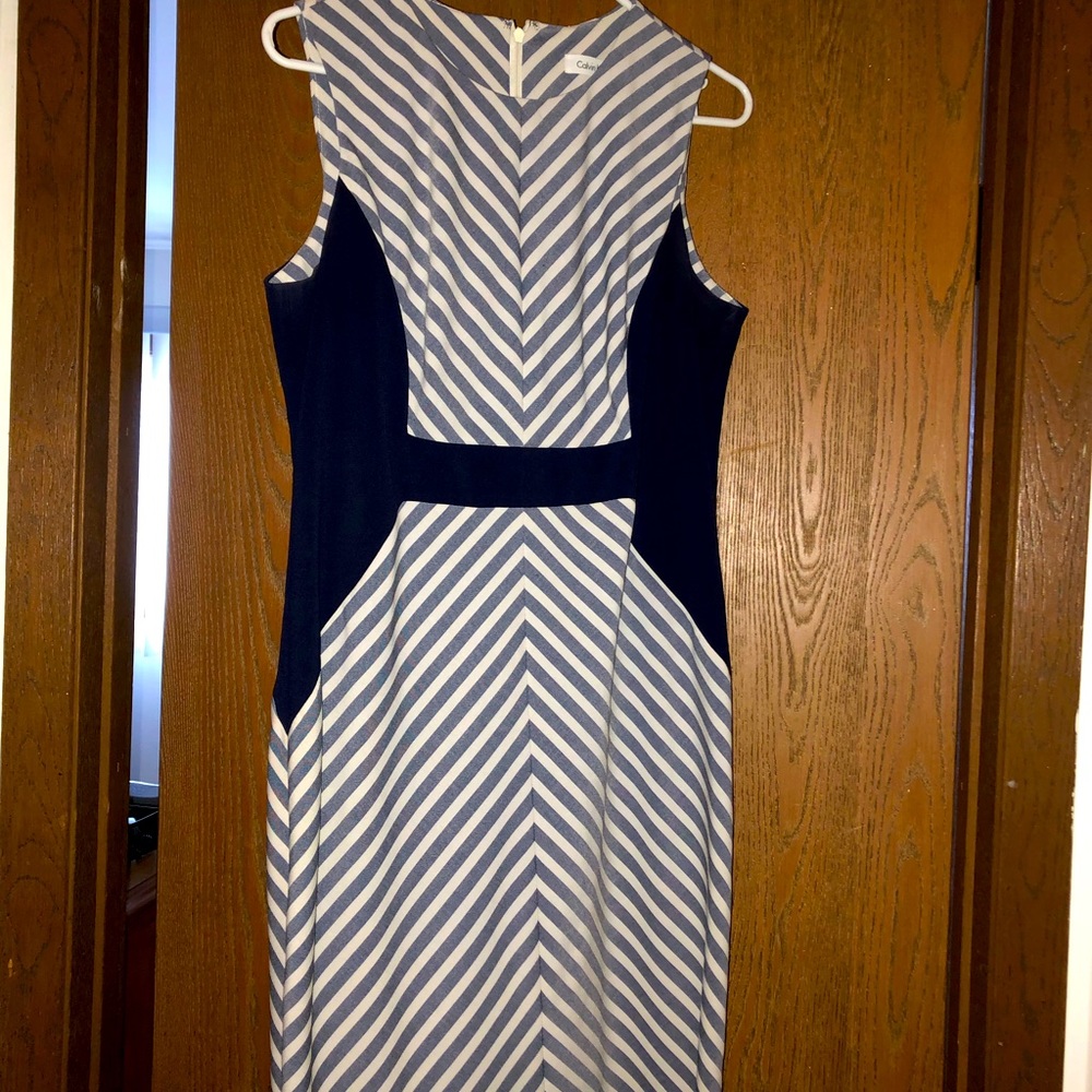 Calvin Klein Navy/White Striped Dress